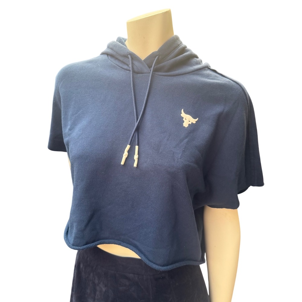 Under Armour Project Rock SS Hoodie Cropped Navy Blue Gymcore Athleisure M